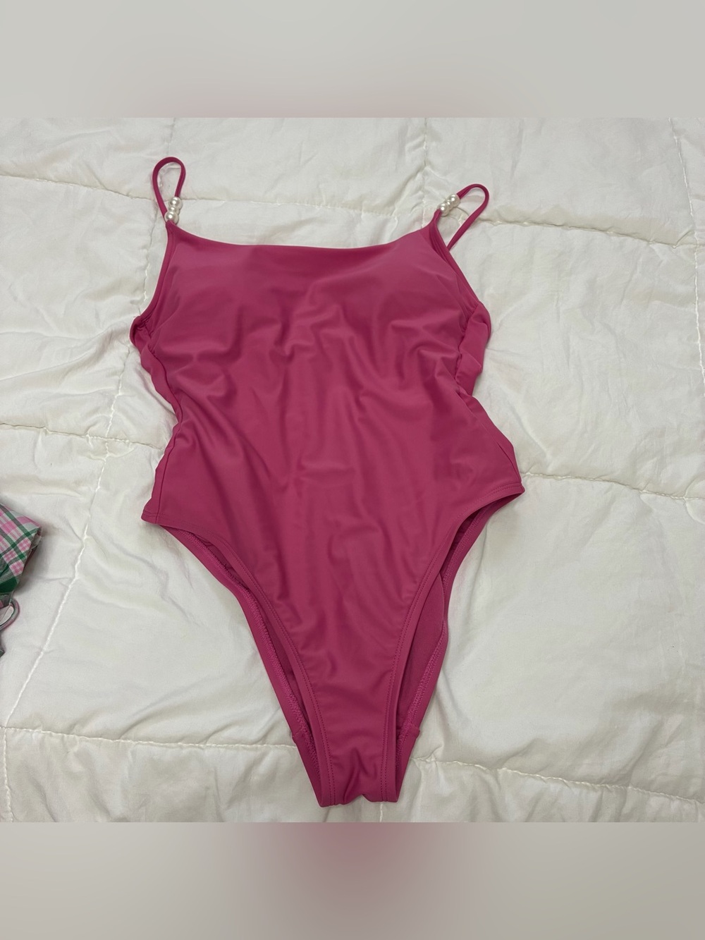 Shade & Shore pink one piece swimsuit with pearl straps